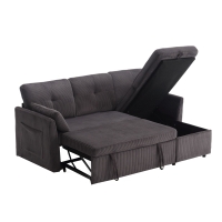 Sofá de terciopelo en forma de L, sofá cama convertible extensible con asientos de almacenamiento, 206x108x88 cm, Gris oscuro