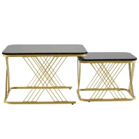 Nesting Coffee Tables with Gold Metal Frame, Marble Pattern Top, Multi-functional Sofa Side Tables for Bedroom, Living Room, 70x70x43 cm, Black(m-13)