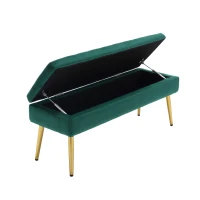 Banc coffre de rangement minimaliste moderne avec pieds en métal doré, banc en velours rembourré, table de chevet multifonctionnelle facile à monter pour chambre, salon, hall d'entrée, Vert(m-2)