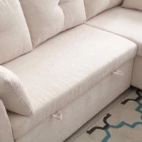 Divano Componibile a L in Chenille, Divano letto reclinabile estraibile convertibile, con sedili portaoggetti, Beige(m-7)