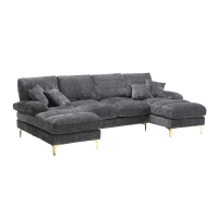 Modernes großes U-förmiges Chenille-Sofa mit Doppel-Liegesitzen, für Wohnzimmer, Wohnung, Villa, Grau
