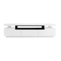 High Gloss Modern TV Stand Cabinet for 70-inch TV with LED Lights, 3 Drawers and Open Storage, 160x39x42 cm, White(m-13)