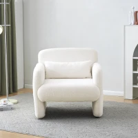 Upholstered Teddy Fabric Occasional Chair with Solid Wood Frame, Comfy Lounge Chair for Living Room, Bedroom, 87x88x77 cm, White(m-10)