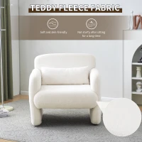 Upholstered Teddy Fabric Occasional Chair with Solid Wood Frame, Comfy Lounge Chair for Living Room, Bedroom, 87x88x77 cm, White(m-6)