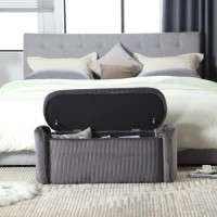 Panca contenitore moderna in velluto a righe per soggiorno, ingresso, camera da letto, Grigio Scuro(m-5)