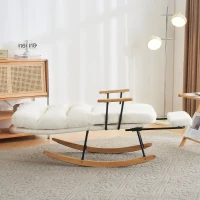 Fabric Tufted Boucle Armchair with Metal Legs, Wooden Base, High Back Rocking Chair for Living Room, Bedroom, 63.5x102x100 cm, White(m-10)