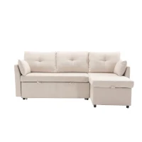 L-förmiges Samt-Sofa, ausziehbares und umwandelbares Schlafsofa mit Stauraumsitzen, Beige(m-10)