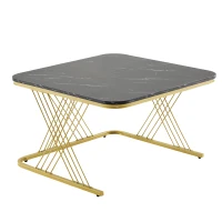 Nesting Coffee Tables with Gold Metal Frame, Marble Pattern Top, Multi-functional Sofa Side Tables for Bedroom, Living Room, 70x70x43 cm, Black(m-10)