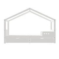 Lit pour enfant avec double tiroir, barrière de sécurité, sommier à lattes stable, bureau enfant avec rangement, sans matelas, Blanc(m-7)