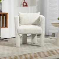 Poltrona lounge moderna in Chenille con braccioli cavi e cuscino, per soggiorno e sala da pranzo, Beige(m-4)