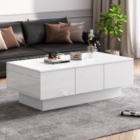 Modern Coffee Table with 2 Drawers and Large Storage Space, White
