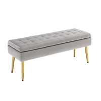 Moderne minimalistische Aufbewahrungshocker mit goldenen Metallbeinen, gepolsterte Samtbank, für Schlafzimmer, Wohnzimmer, Eingangshalle, Dunkelgrau(m-10)