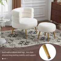 Boucle Snuggle Chair with Footstool Set, Fuzzy Tub Chair Lounge Chair with Footrest for Living Room, Bedroom, Study, 74.5x67x73 cm, White(m-6)