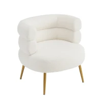 Boucle Snuggle Chair with Footstool Set, Fuzzy Tub Chair Lounge Chair with Footrest for Living Room, Bedroom, Study, 74.5x67x73 cm, White(m-11)