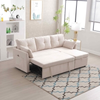 Sofabett L-förmig mit Stauraum 200cm ausziehbar Samt Beige