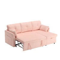Canapé en velours en forme de L, canapé-lit convertible extensible avec sièges de rangement, Rose(m-11)