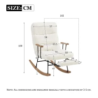 Fabric Tufted Boucle Armchair with Metal Legs, Wooden Base, High Back Rocking Chair for Living Room, Bedroom, 63.5x102x100 cm, White(m-3)
