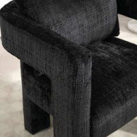 Fauteuil lounge moderne en chenille, chaise de bureau velours, design unique avec accoudoirs creux, coussin confortable, adapté pour salon, salle à manger, Noir(m-6)