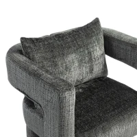 Fauteuil lounge moderne en chenille, chaise de salle à manger, design unique avec accoudoirs ajourés, coussin confortable, adapté pour le salon, la salle à manger, Gris foncé(m-8)