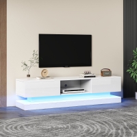 TV Stand with Storage and 16-Colour LED Lights Fits 70-79 inch TVs, White