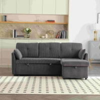 Divano Componibile a L in Velluto, Divano letto reclinabile estraibile convertibile, con sedili portaoggetti, Grigio Scuro(m-4)