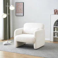 Upholstered Teddy Fabric Occasional Chair with Solid Wood Frame, Comfy Lounge Chair for Living Room, Bedroom, 87x88x77 cm, White(m-8)