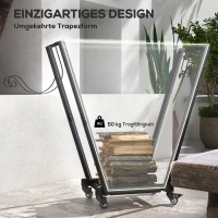 Outsunny Stojak na Drewno Kominkowe, Trapezowy Design, Metal Malowany Proszkowo, Mobilny z Kółkami, 79 x 30 x 81 cm, Czarny(m-4)