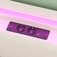 Lit double rembourré avec tête de lit USB, éclairage LED et 2 tiroirs, cadre de lit avec espace de rangement, sommier à lattes en bois, Beige(m-8)