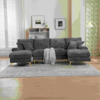 Divano componibile moderno grande in Chenille a forma di U, con Doppi Sedili Reclinabili,  Grigio(m-4)
