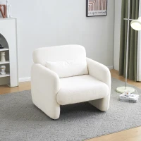Upholstered Teddy Fabric Occasional Chair with Solid Wood Frame, Comfy Lounge Chair for Living Room, Bedroom, 87x88x77 cm, White(m-1)