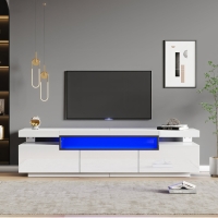 High Gloss Modern TV Stand Cabinet for 70-inch TV with LED Lights, White