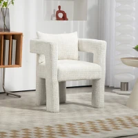 Poltrona lounge moderna in Chenille con braccioli cavi e cuscino, per soggiorno e sala da pranzo, Beige(m-1)