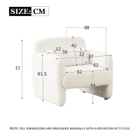 Upholstered Teddy Fabric Occasional Chair with Solid Wood Frame, Comfy Lounge Chair for Living Room, Bedroom, 87x88x77 cm, White(m-3)