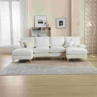 Divano componibile moderno grande in Chenille a forma di U, con Doppi Sedili Reclinabili,  Beige(m-4)