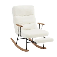 Fabric Tufted Boucle Armchair with Metal Legs, Wooden Base, High Back Rocking Chair for Living Room, Bedroom, 63.5x102x100 cm, White(m-2)