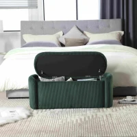 Moderner eleganter Aufbewahrungshocker, hocker aus gestreiftem Samt, angenehmes Sitzgefühl, geeignet für Wohnzimmer, Eingangsbereich, Smaragd(m-5)