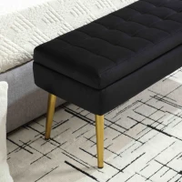 Banc de rangement minimaliste moderne avec pieds en métal doré, banquette coffre en velours rembourré, table de chevet multifonctionnelle facile à monter pour chambre à coucher, salon, hall d'entrée, salle de séjour, Noir(m-6)