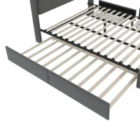 Lit double rembourré avec tête de lit USB, éclairage LED et 2 tiroirs, cadre de lit avec espace de rangement, sommier à lattes en bois, Gris(m-8)