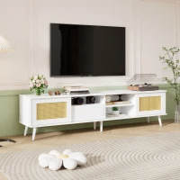 Wooden TV Units with 3 Open Storage Spaces for 90-inch TV, Oak Finish TV Stand with Doors and Drawer, Silent Hinges, 200x40x49 cm, Oak(m-8)