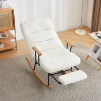 Fabric Tufted Boucle Armchair with Metal Legs, Wooden Base, High Back Rocking Chair for Living Room, Bedroom, 63.5x102x100 cm, White(m-9)