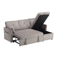 Canapé en velours en forme de L, canapé-lit convertible extensible avec sièges de rangement, Gris clair