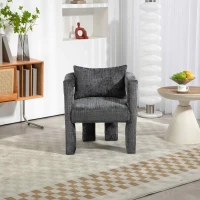 Fauteuil lounge moderne en chenille, chaise de salle à manger, design unique avec accoudoirs ajourés, coussin confortable, adapté pour le salon, la salle à manger, Gris foncé(m-4)