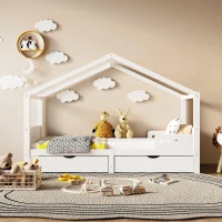 Lit pour enfant avec double tiroir, barrière de sécurité, sommier à lattes stable, bureau enfant avec rangement, sans matelas, Blanc(m-4)