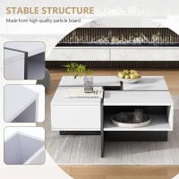 Multifunctional Square Coffee Table with Storage Spaces, High-Gloss Finish, Modern Sofa Table for Living Room, Sitting Room, 70x70x35 cm, White(m-6)