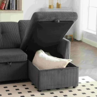 L-förmiges Samt-Sofa, ausziehbares und umwandelbares Schlafsofa mit Stauraumsitzen, Dunkelgrau(m-7)