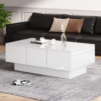 Modern Coffee Table with 2 Drawers and Large Storage Space, High Gloss Finish, Ideal for Living Rooms, 100x55x35 cm, White(m-8)