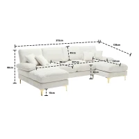 Modernes großes U-förmiges Chenille-Sofa mit Doppel-Liegesitzen, für Wohnzimmer, Wohnung, Villa, Beige(m-3)