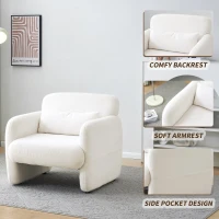 Upholstered Teddy Fabric Occasional Chair with Solid Wood Frame, Comfy Lounge Chair for Living Room, Bedroom, 87x88x77 cm, White(m-7)