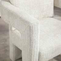 Poltrona lounge moderna in Chenille con braccioli cavi e cuscino, per soggiorno e sala da pranzo, Beige(m-6)