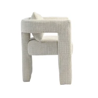 Fauteuil lounge moderne en chenille, chaise de salle à manger, design unique avec accoudoirs creux, coussin confortable, adapté pour salon, salle à manger, Beige(m-11)